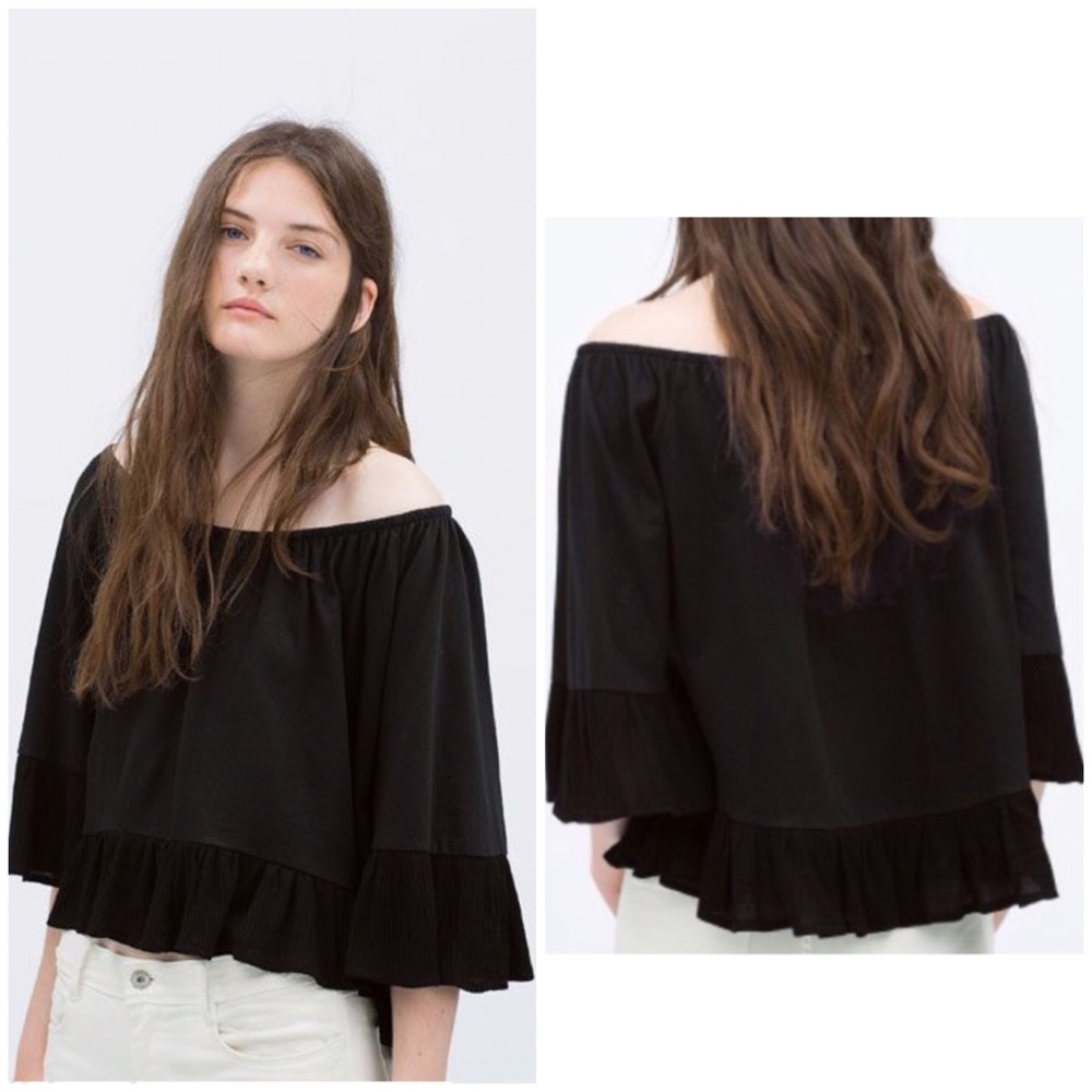 Zara Off Shoulder Ruffle Crop Blouse - Picture 1 of 6